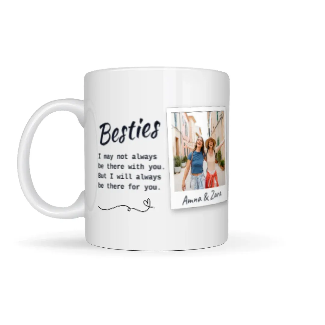 Modern Besties Quote Personalized Photo BFF Coffee Mug, left view