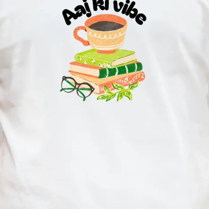 Aaj Ki Vibe – Books, Chai &amp; Cozy Desi Mood Tee, close-up view