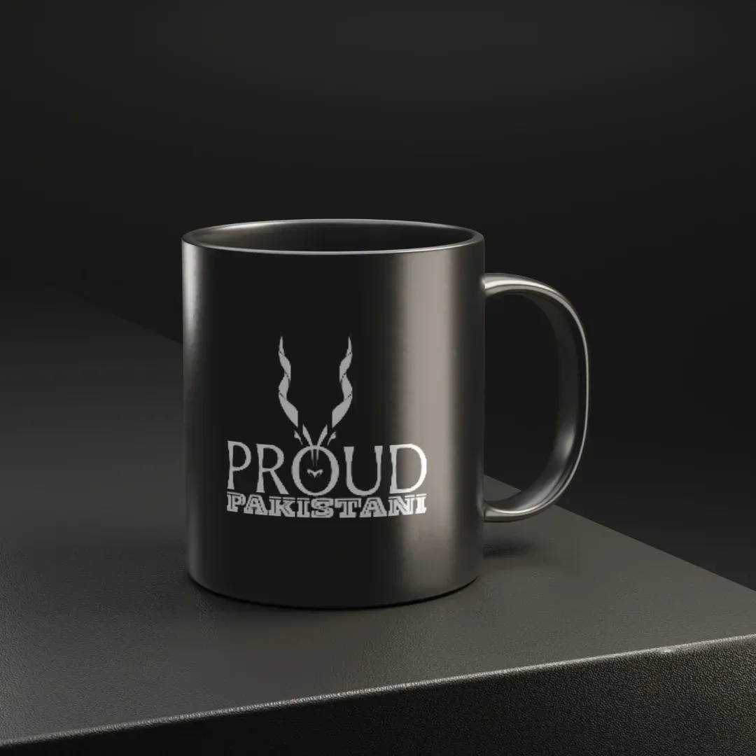 Proud Pakistani – Markhor Gloss Black Mug, on the table view