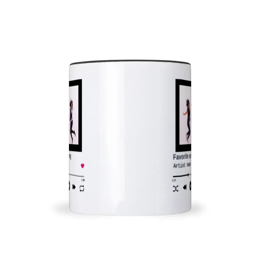 Personalized Music Player Photo Dual Accent Mug (Black), front view