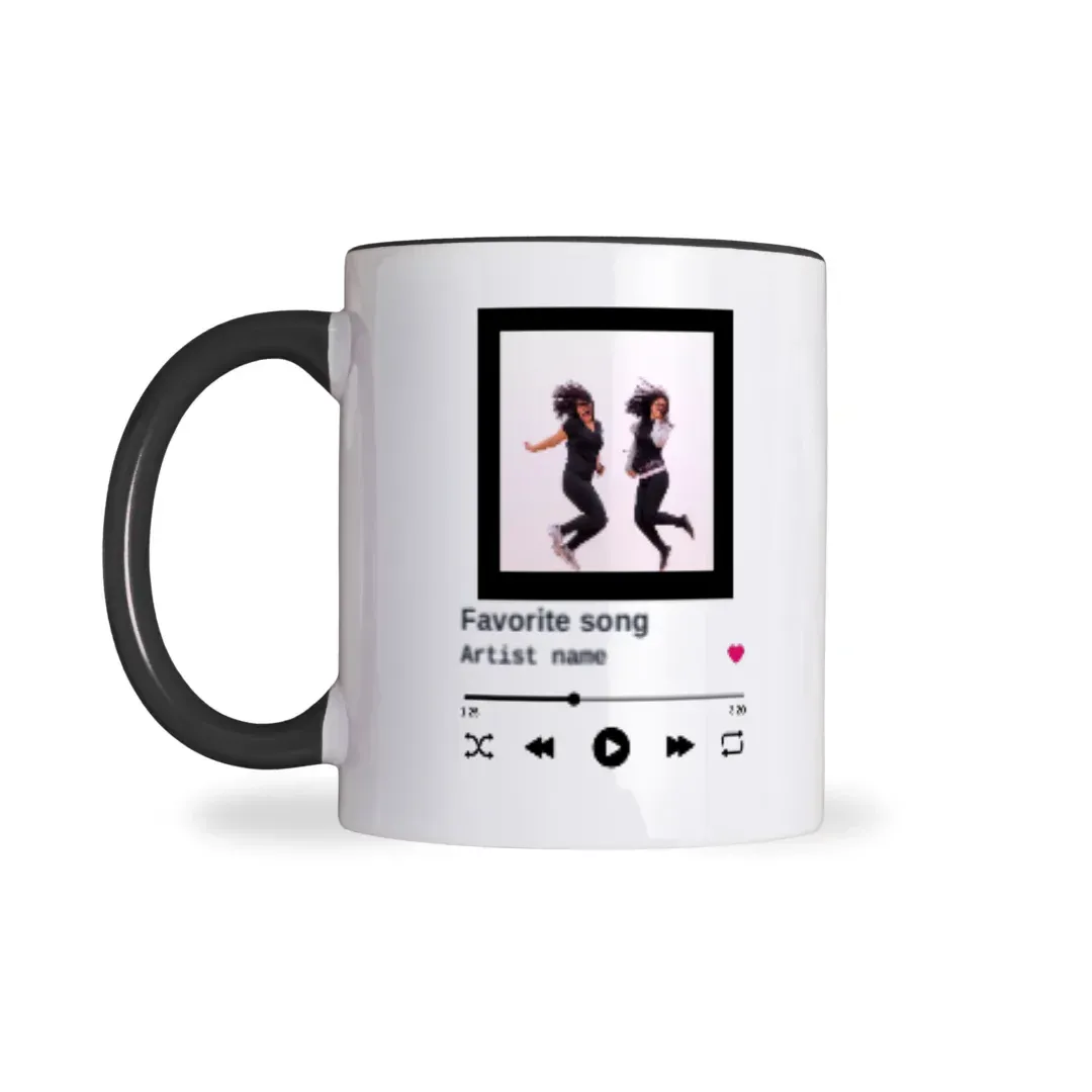 Personalized Music Player Photo Dual Accent Mug (Black), left view