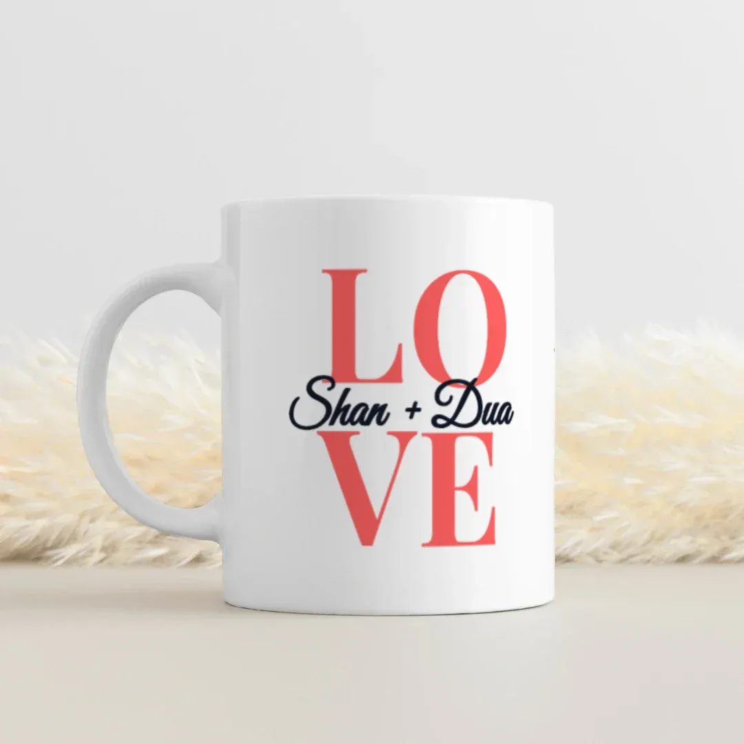 Custom Love Mug -  Names + Anniversary Date, on a mug