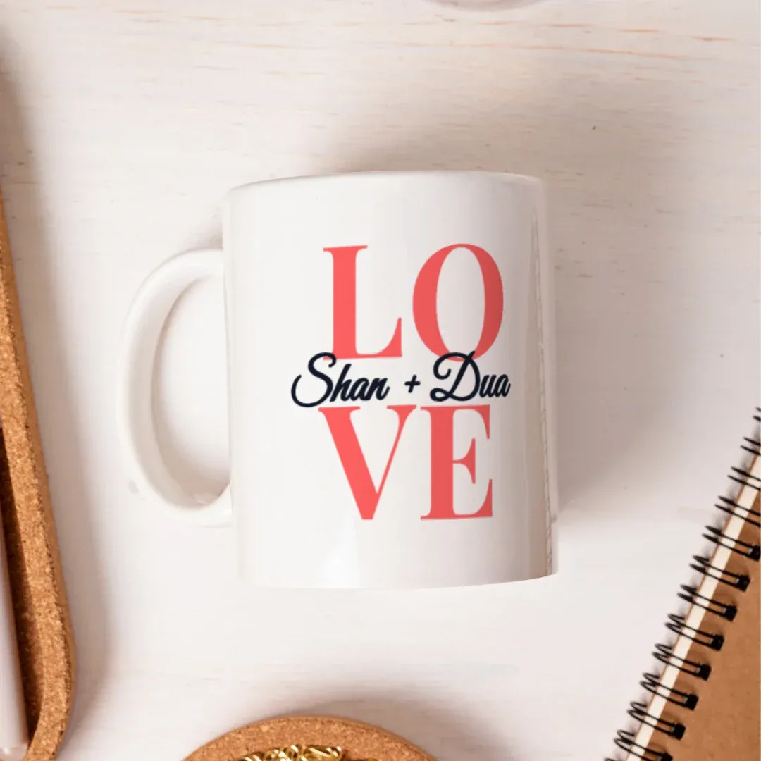 Custom Love Mug -  Names + Anniversary Date, flat lay view