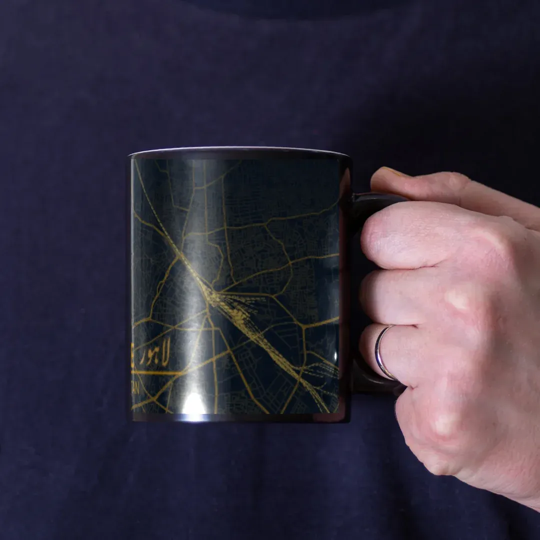 Lahore City Map Mug – Midnight &amp; Gold Edition, in hand view