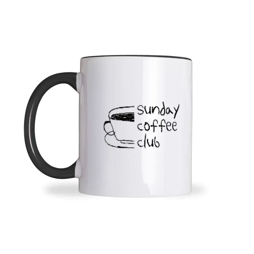 Sunday Coffee Club – Doodle Art Dual Accent Mug (Black), on a dual accent mug